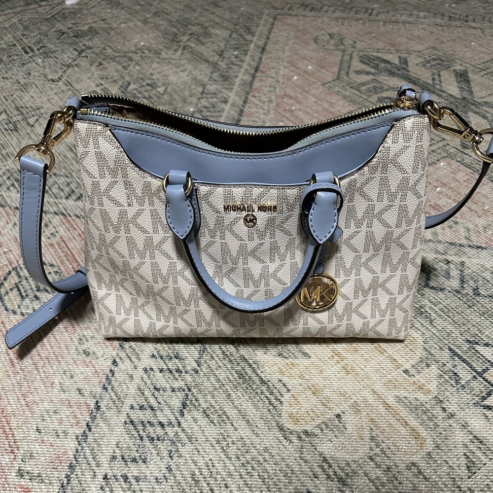 **sold**Michael Kors blue/white logo Austen satchel